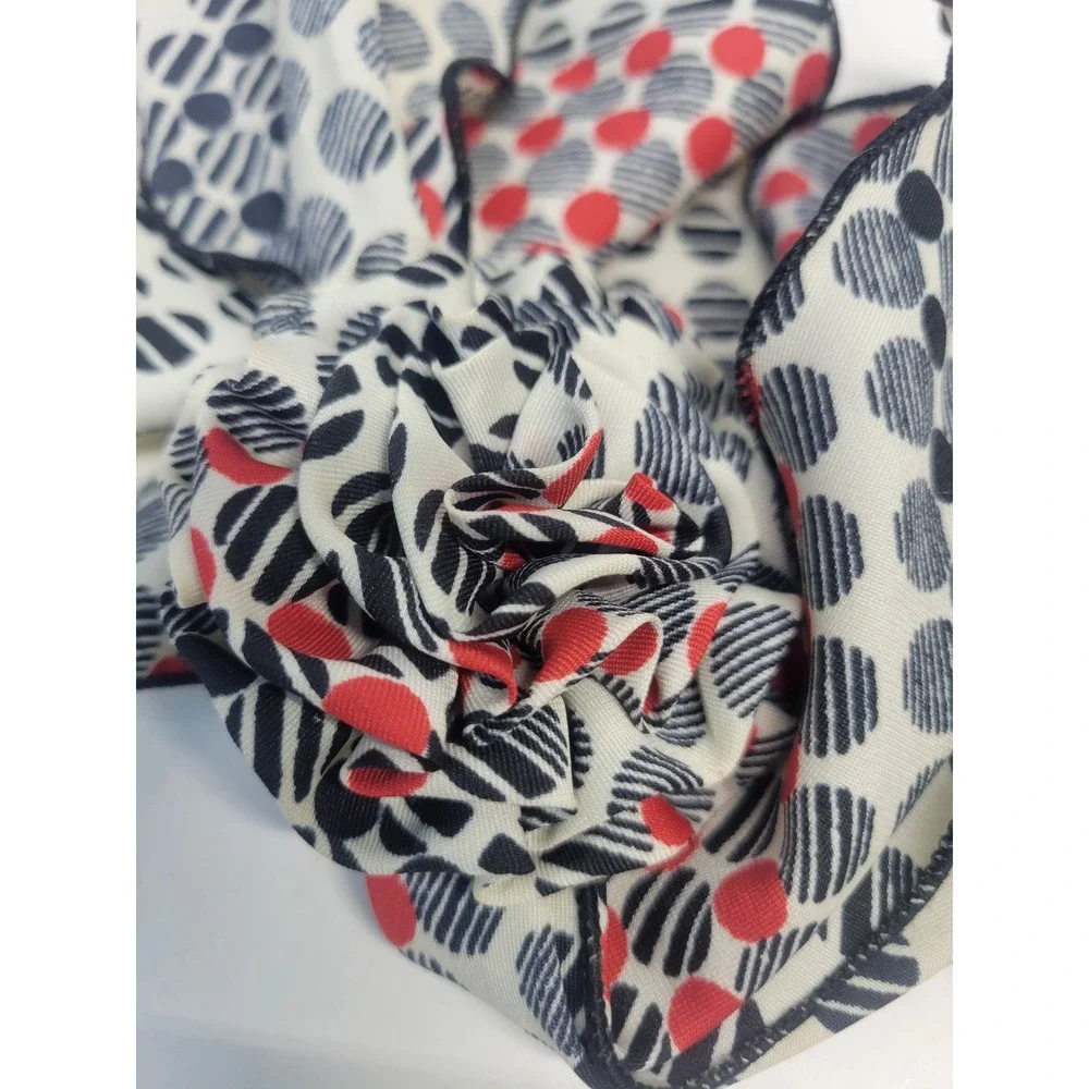 Vintage Polka Dot Scarf Red Black Cream Accordion Pleat Ruffle Trim‎